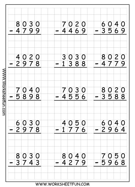 4 digit subtraction with borrowing.